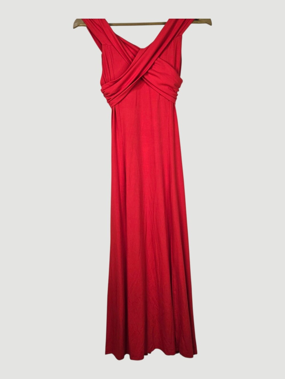OGL Size S Vibrant Red Cross-cross Neckline Maxi Dress, Built-in Brami Bra NWT - Picture 5 of 10